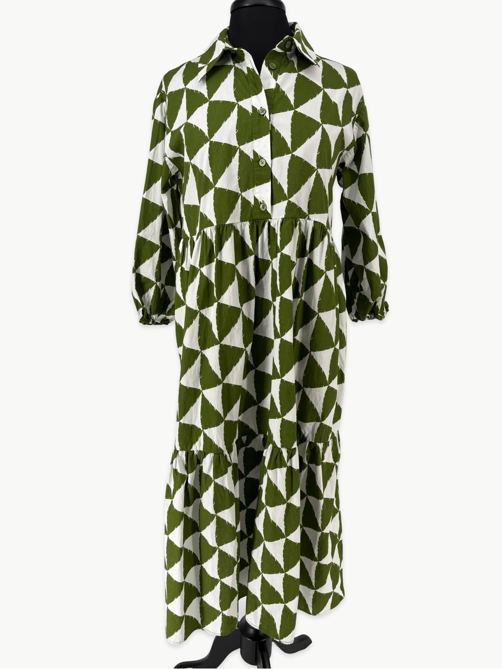 Maeve Bettina Cotton Midi Shirtdress Size Medium Tiered Green Cotton - Picture 8 of 12